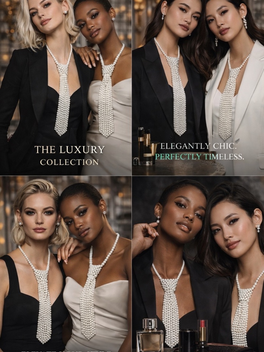 Pearl Statement Tie Necklace - White Pearled Women Jewelry